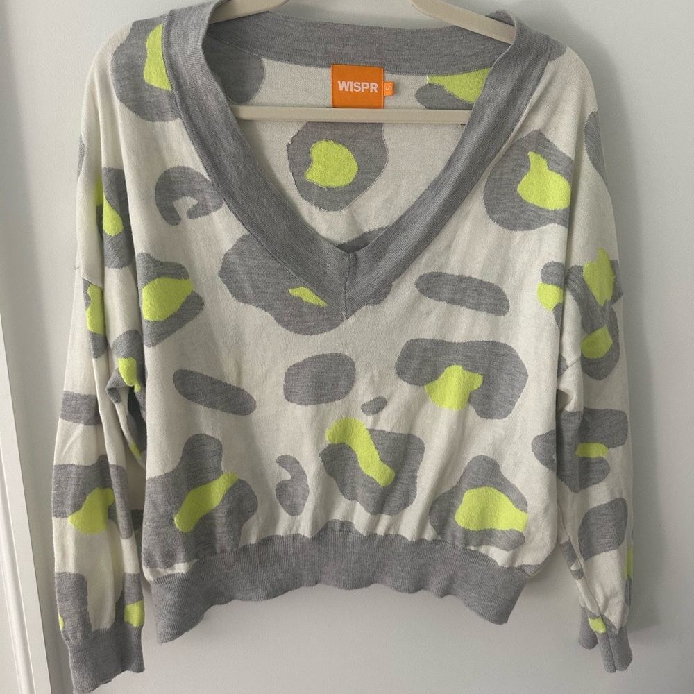 Women's V-Neck Sweater - Gray and Yellow